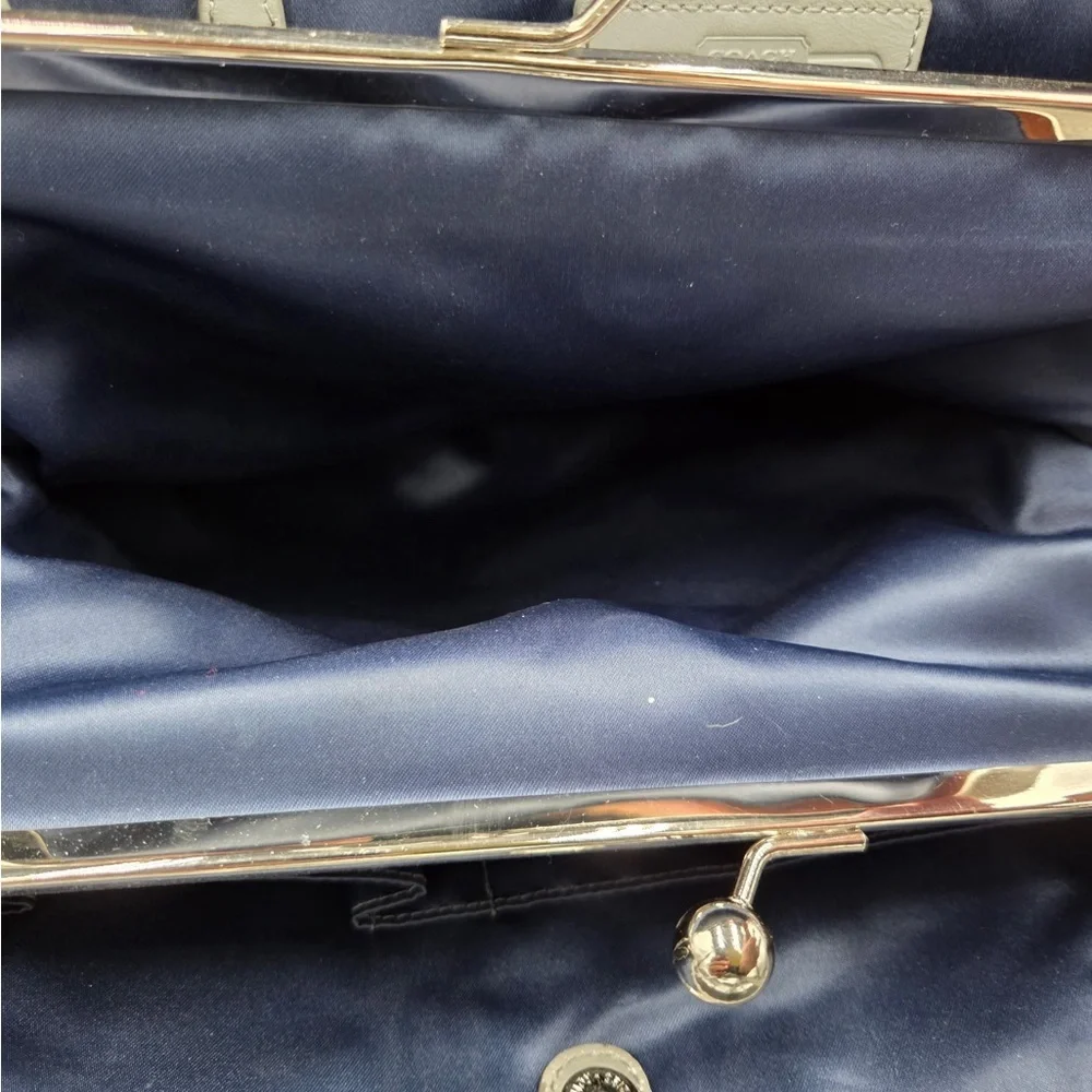 Coach Signature Gray Leather Kisslock Tote Bag